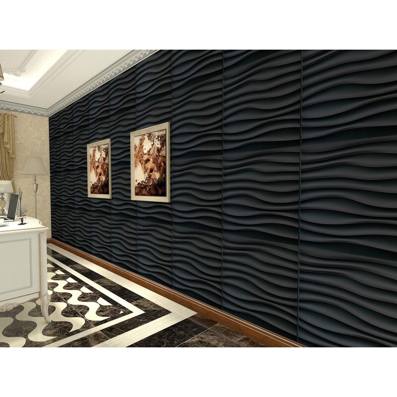 Art3d 19.7" x 19.7" Vinyl Wall Paneling in Black